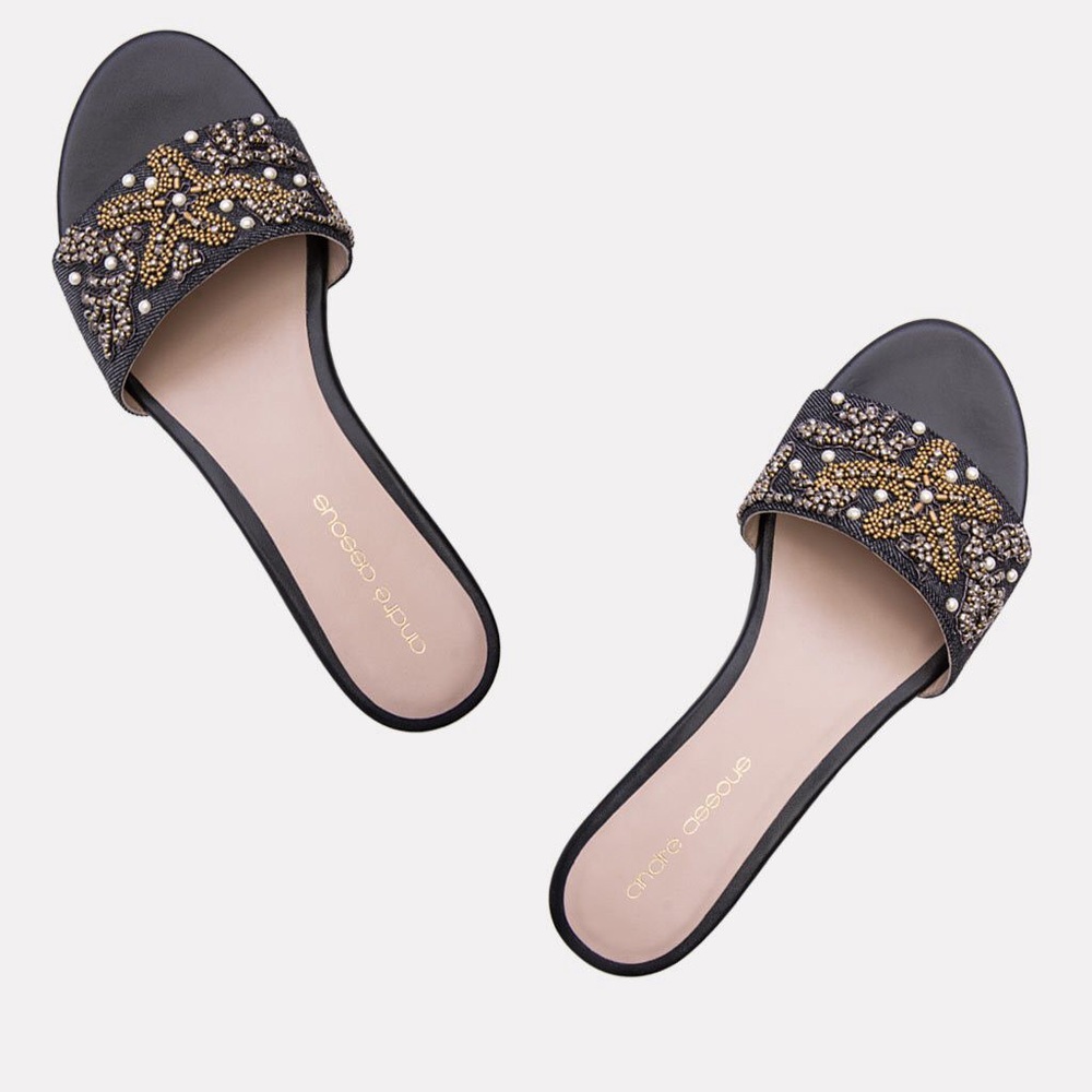 Andre Assous Denim Embellished Slides – Size 8 (NWT)